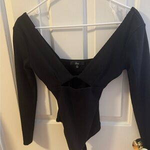 Lulu's Black Ribbed Long-Sleeve Cutout Bodysuit